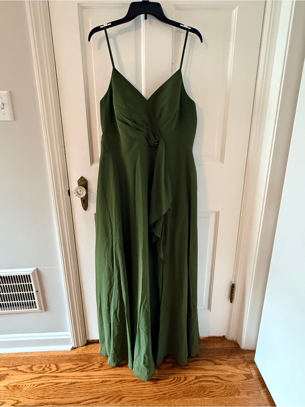 Azazie Naeem A-Line V-Neck Ruffle Chiffon Olive Dress
